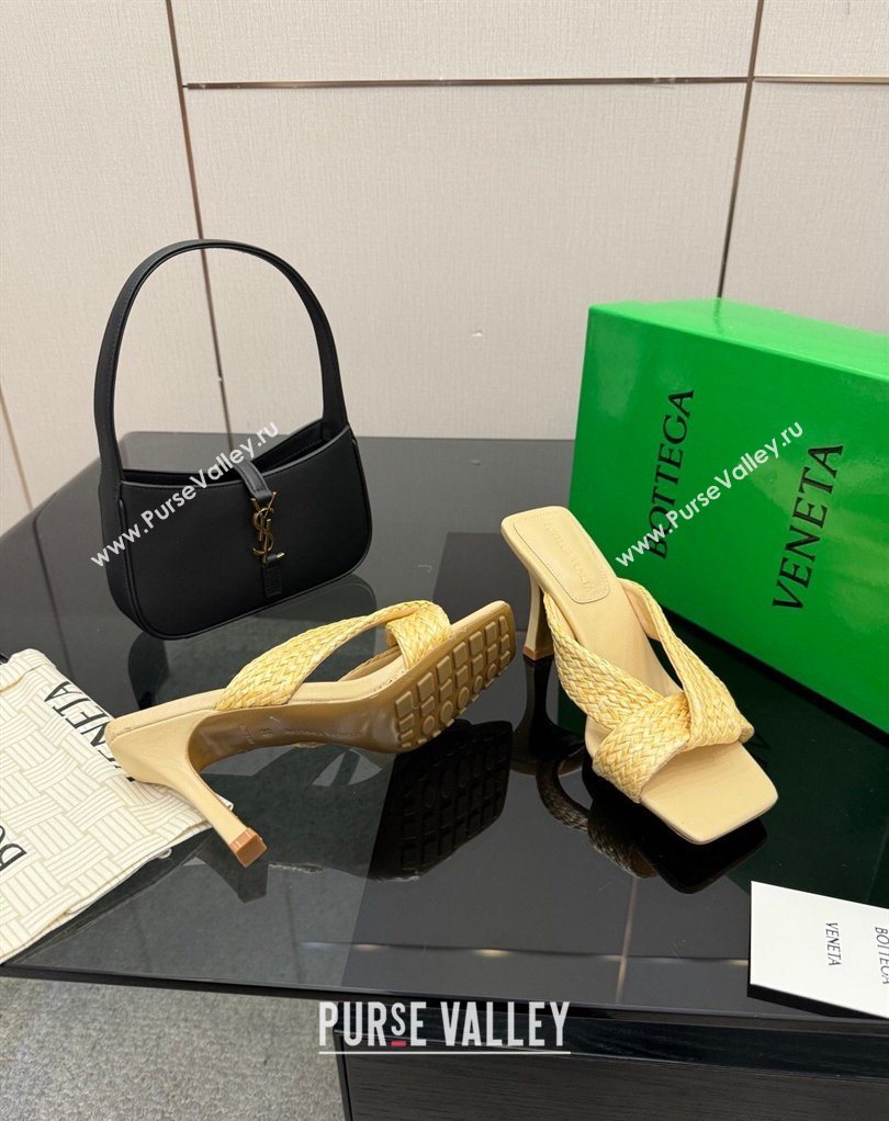 Bottega Veneta Riva Heel Slides Sandal 9.5cm in Braided Straw Yellow 2026 861494 (MD-260226125)