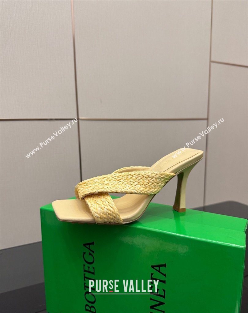 Bottega Veneta Riva Heel Slides Sandal 9.5cm in Braided Straw Yellow 2026 861494 (MD-260226125)