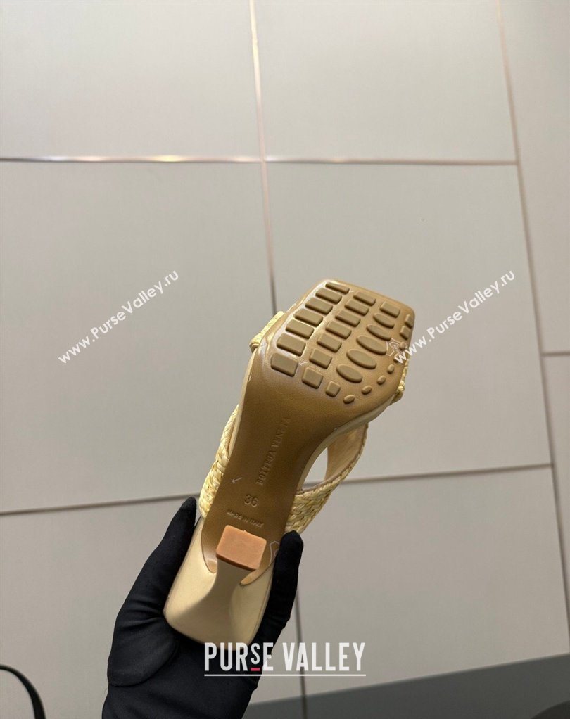 Bottega Veneta Riva Heel Slides Sandal 9.5cm in Braided Straw Yellow 2026 861494 (MD-260226125)