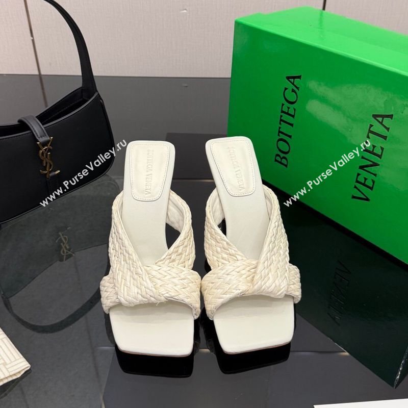 Bottega Veneta Riva Heel Slides Sandal 9.5cm in Braided Straw White 2026 861494 (MD-260226127)