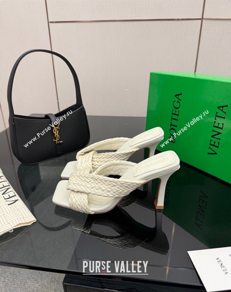 Bottega Veneta Riva Heel Slides Sandal 9.5cm in Braided Straw White 2026 861494 (MD-260226127)