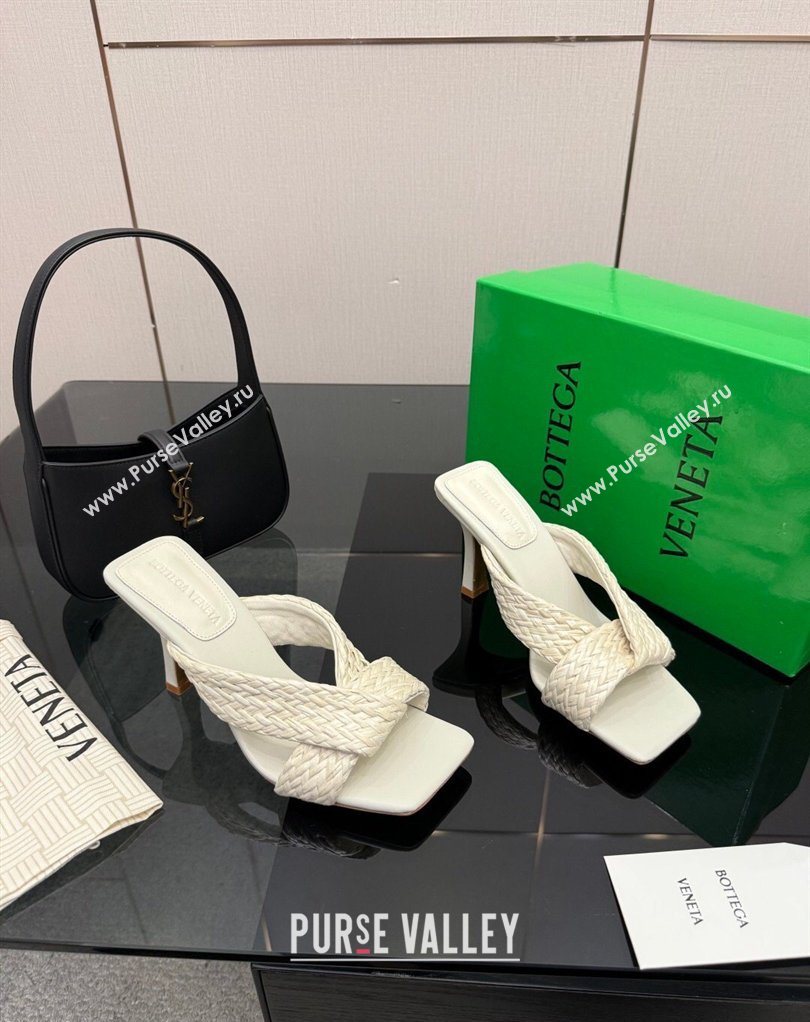 Bottega Veneta Riva Heel Slides Sandal 9.5cm in Braided Straw White 2026 861494 (MD-260226127)
