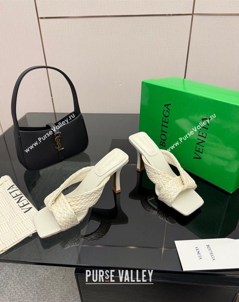 Bottega Veneta Riva Heel Slides Sandal 9.5cm in Braided Straw White 2026 861494 (MD-260226127)