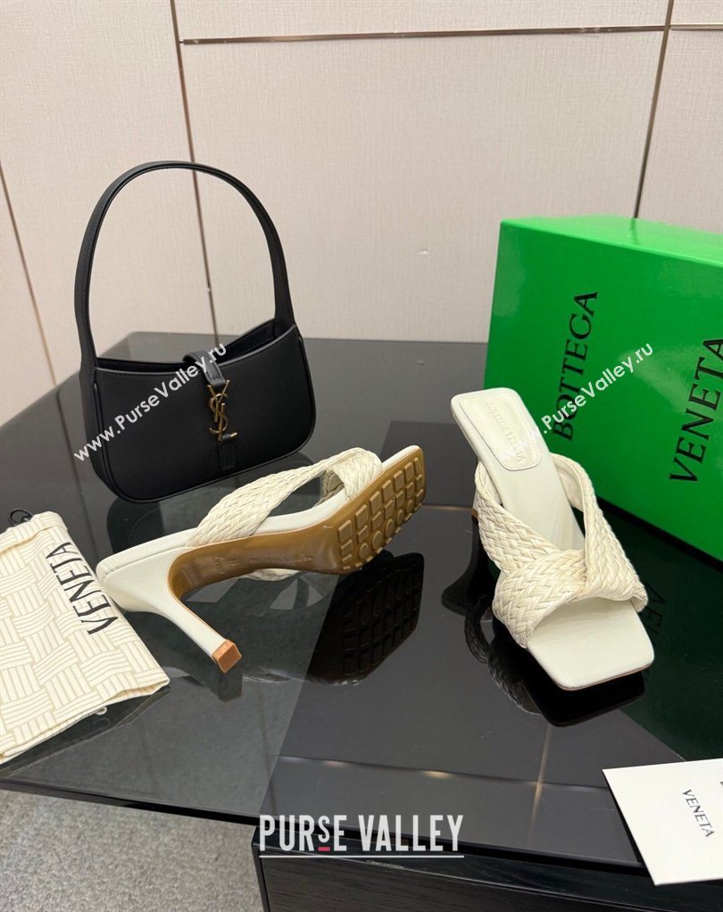 Bottega Veneta Riva Heel Slides Sandal 9.5cm in Braided Straw White 2026 861494 (MD-260226127)