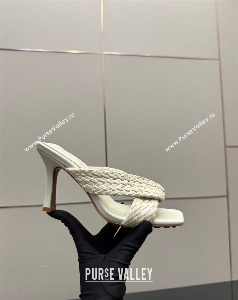 Bottega Veneta Riva Heel Slides Sandal 9.5cm in Braided Straw White 2026 861494 (MD-260226127)