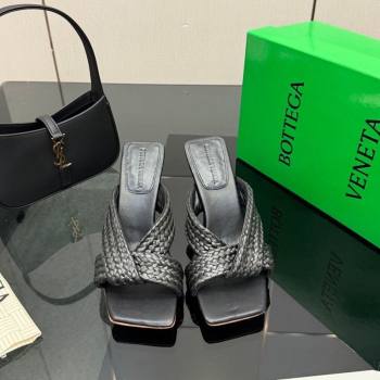 Bottega Veneta Riva Heel Slides Sandal 9.5cm in Braided Straw Black 2026 861494 (MD-260226128)