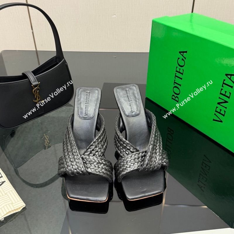 Bottega Veneta Riva Heel Slides Sandal 9.5cm in Braided Straw Black 2026 861494 (MD-260226128)