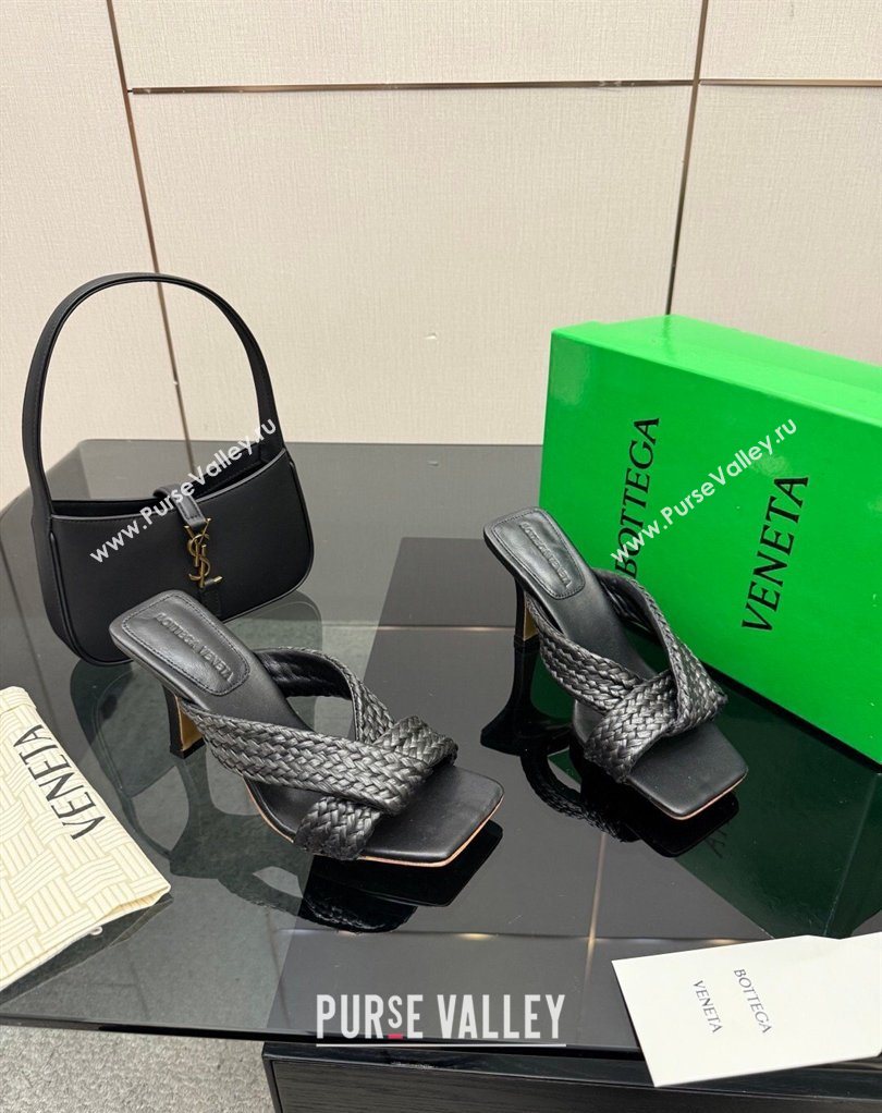 Bottega Veneta Riva Heel Slides Sandal 9.5cm in Braided Straw Black 2026 861494 (MD-260226128)