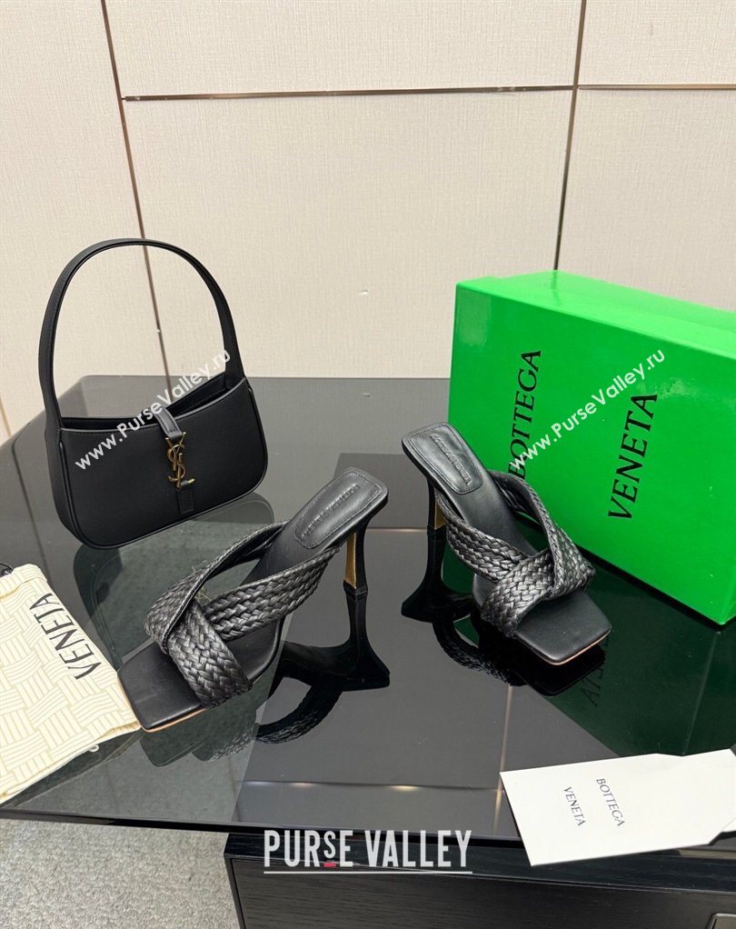 Bottega Veneta Riva Heel Slides Sandal 9.5cm in Braided Straw Black 2026 861494 (MD-260226128)