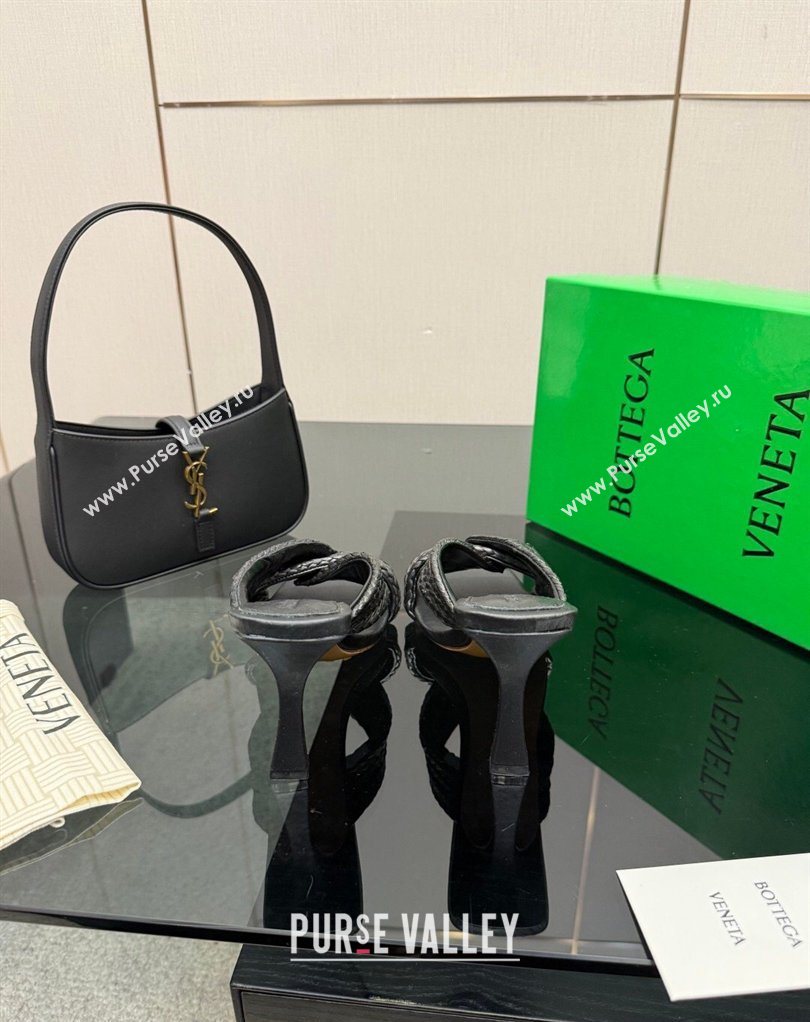 Bottega Veneta Riva Heel Slides Sandal 9.5cm in Braided Straw Black 2026 861494 (MD-260226128)
