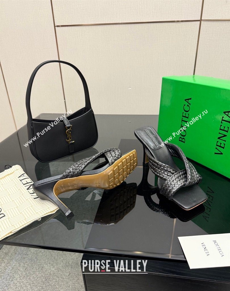 Bottega Veneta Riva Heel Slides Sandal 9.5cm in Braided Straw Black 2026 861494 (MD-260226128)