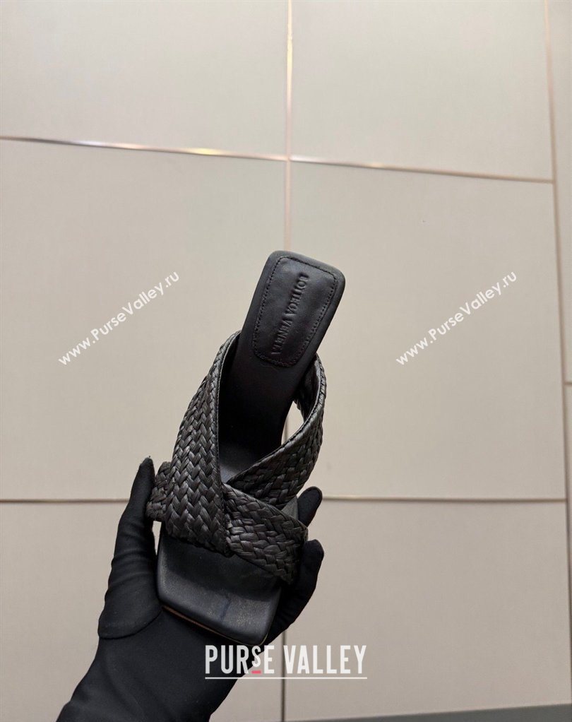 Bottega Veneta Riva Heel Slides Sandal 9.5cm in Braided Straw Black 2026 861494 (MD-260226128)