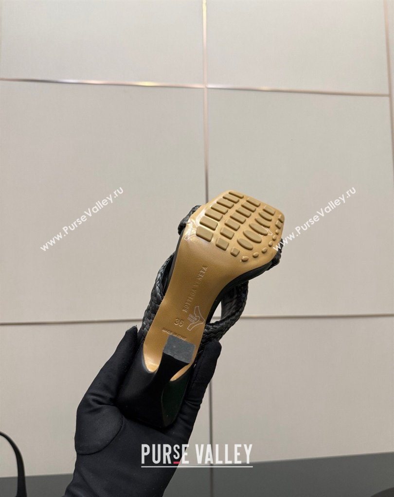 Bottega Veneta Riva Heel Slides Sandal 9.5cm in Braided Straw Black 2026 861494 (MD-260226128)