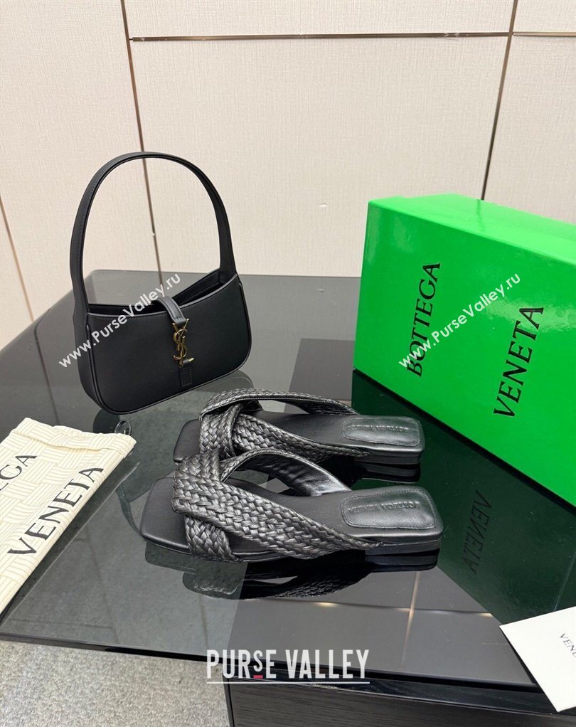 Bottega Veneta Riva Flat Slides Sandal in Braided Straw Black 2026 861494 (MD-260226130)