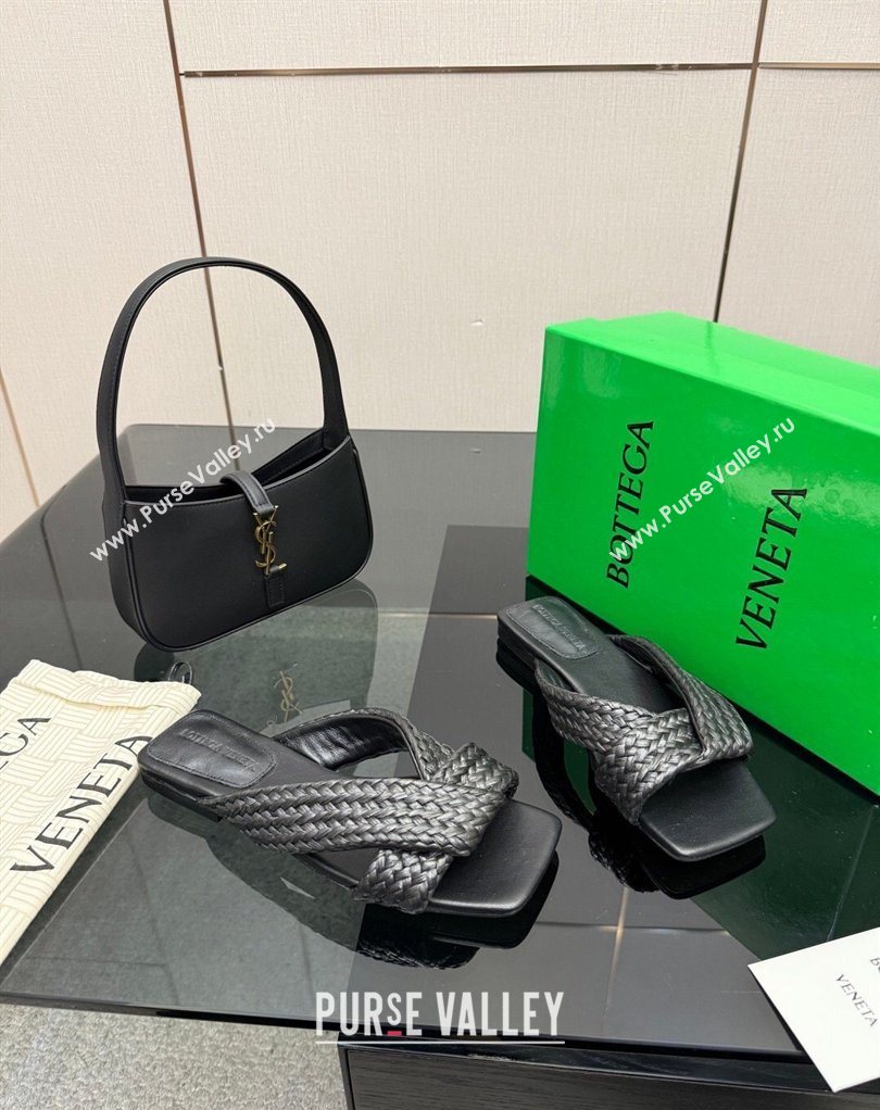 Bottega Veneta Riva Flat Slides Sandal in Braided Straw Black 2026 861494 (MD-260226130)