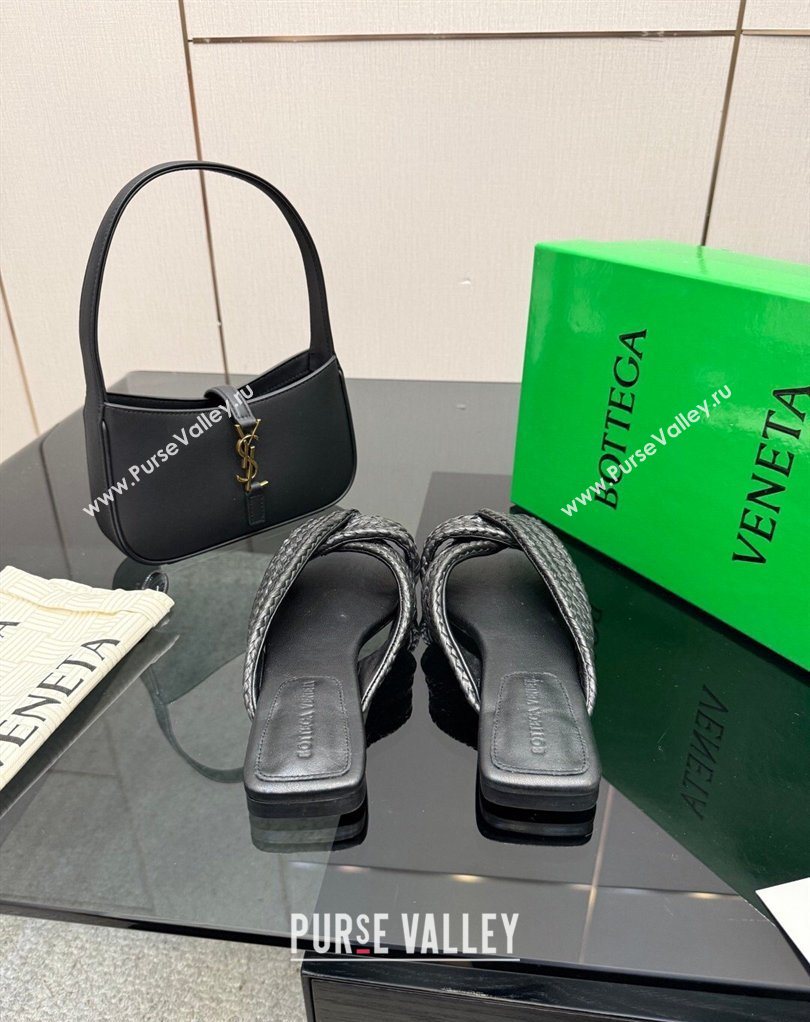 Bottega Veneta Riva Flat Slides Sandal in Braided Straw Black 2026 861494 (MD-260226130)