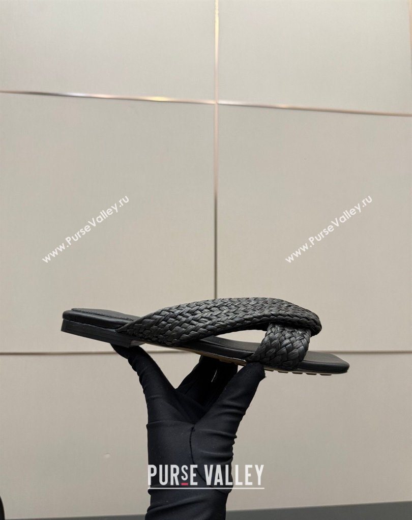 Bottega Veneta Riva Flat Slides Sandal in Braided Straw Black 2026 861494 (MD-260226130)