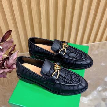 Bottega Veneta Astaire Loafers with Gold-Tone Knot Buckle in Crinkled Leather Black 2026 843945 (MD-260226110)