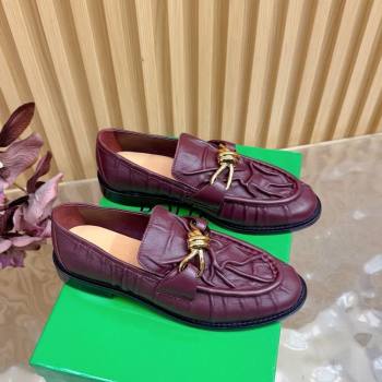 Bottega Veneta Astaire Loafers with Gold-Tone Knot Buckle in Crinkled Leather Burgundy 2026 843945 (MD-260226111)