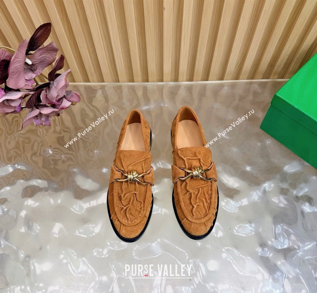 Bottega Veneta Astaire Loafers with Gold-Tone Knot Buckle in Suede Light Brown 2026 843945 (MD-260226113)