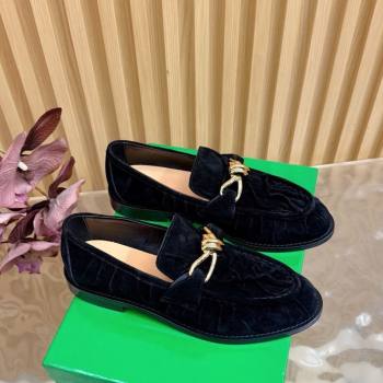 Bottega Veneta Astaire Loafers with Gold-Tone Knot Buckle in Suede Black 2026 843945 (MD-260226114)