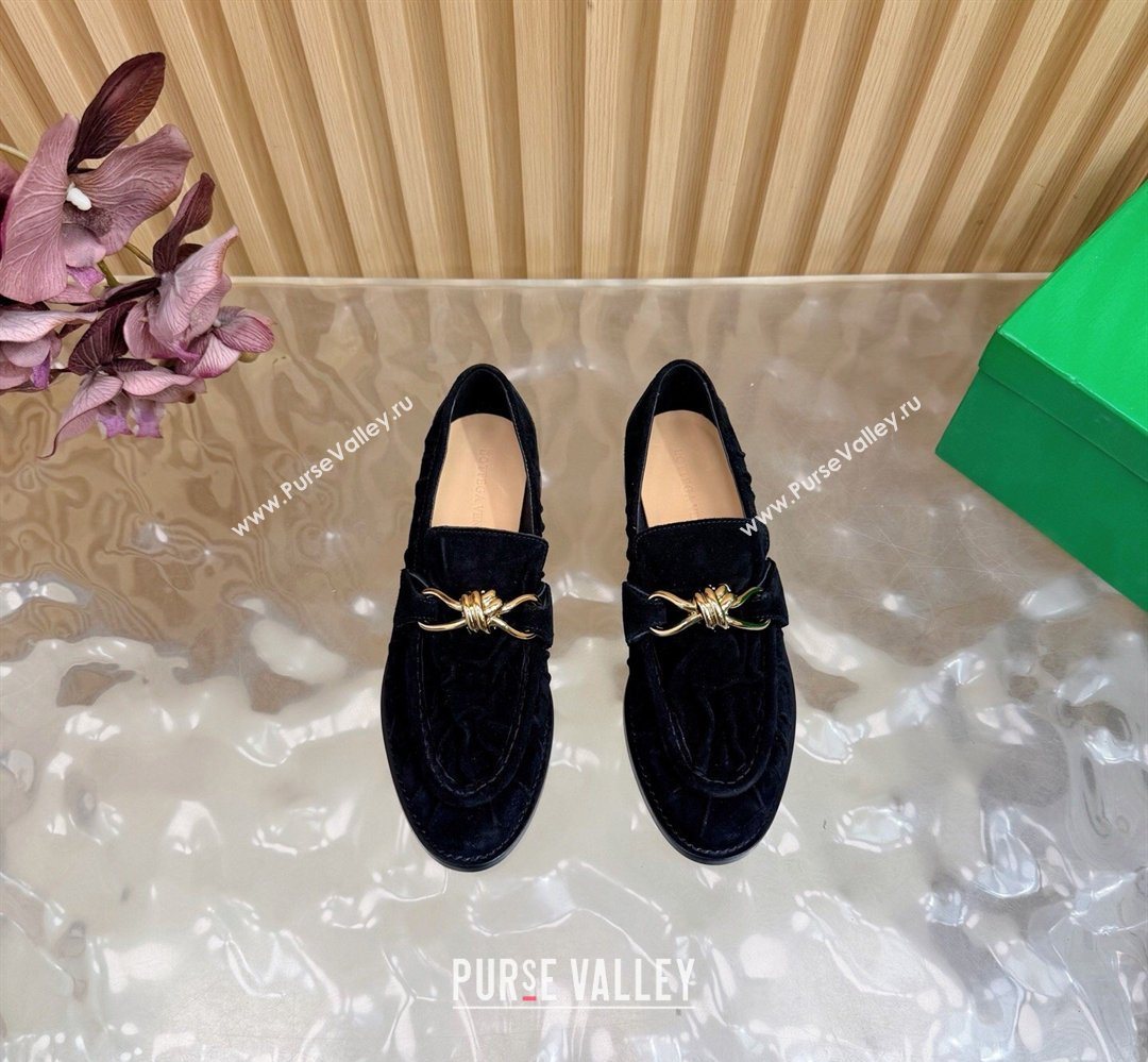 Bottega Veneta Astaire Loafers with Gold-Tone Knot Buckle in Suede Black 2026 843945 (MD-260226114)