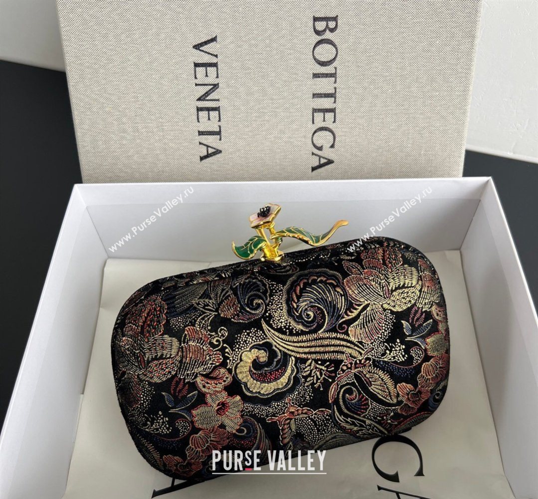 Bottega Veneta Knot Clutch with Flower Clasp in Jacquard Velvet Gold/Red/Blue/Black 2026 BV040161 (WT-260401012)