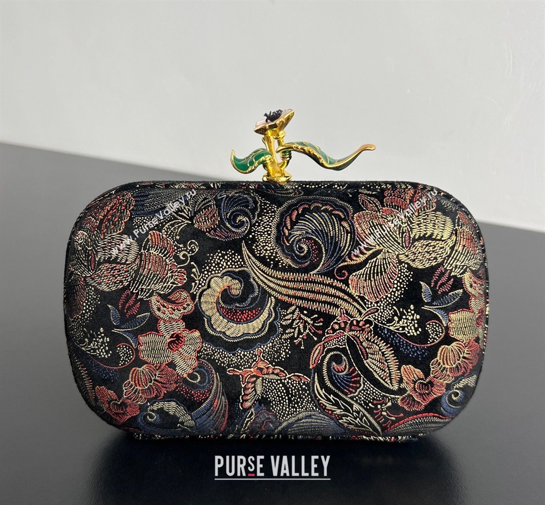 Bottega Veneta Knot Clutch with Flower Clasp in Jacquard Velvet Gold/Red/Blue/Black 2026 BV040161 (WT-260401012)