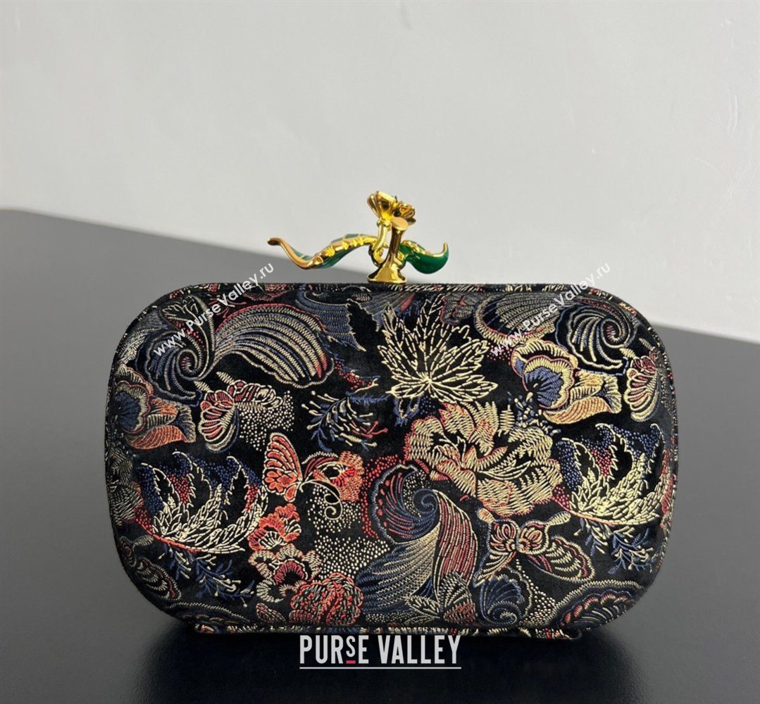 Bottega Veneta Knot Clutch with Flower Clasp in Jacquard Velvet Gold/Red/Blue/Black 2026 BV040161 (WT-260401012)