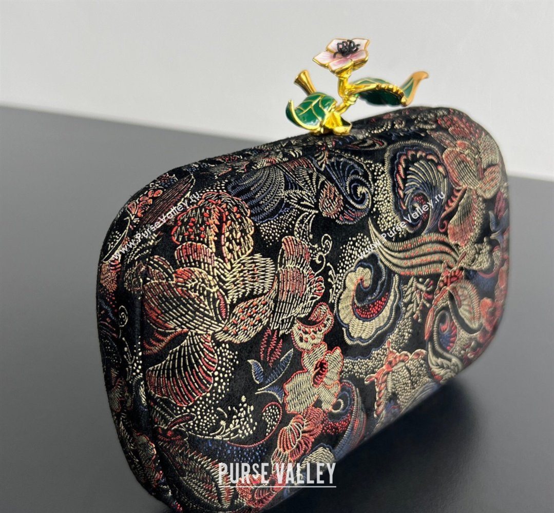 Bottega Veneta Knot Clutch with Flower Clasp in Jacquard Velvet Gold/Red/Blue/Black 2026 BV040161 (WT-260401012)