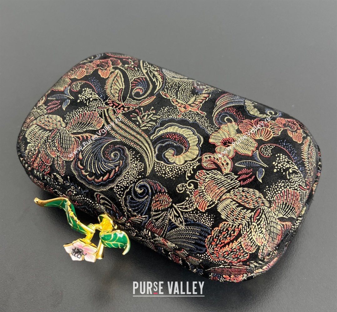 Bottega Veneta Knot Clutch with Flower Clasp in Jacquard Velvet Gold/Red/Blue/Black 2026 BV040161 (WT-260401012)