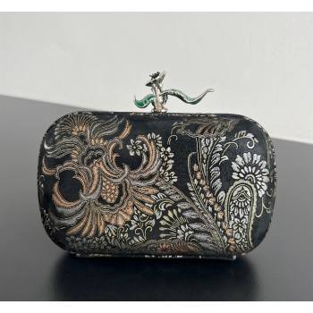 Bottega Veneta Knot Clutch with Flower Clasp in Jacquard Velvet Gold/Silver/Black 2026 BV040165 (WT-260401013)