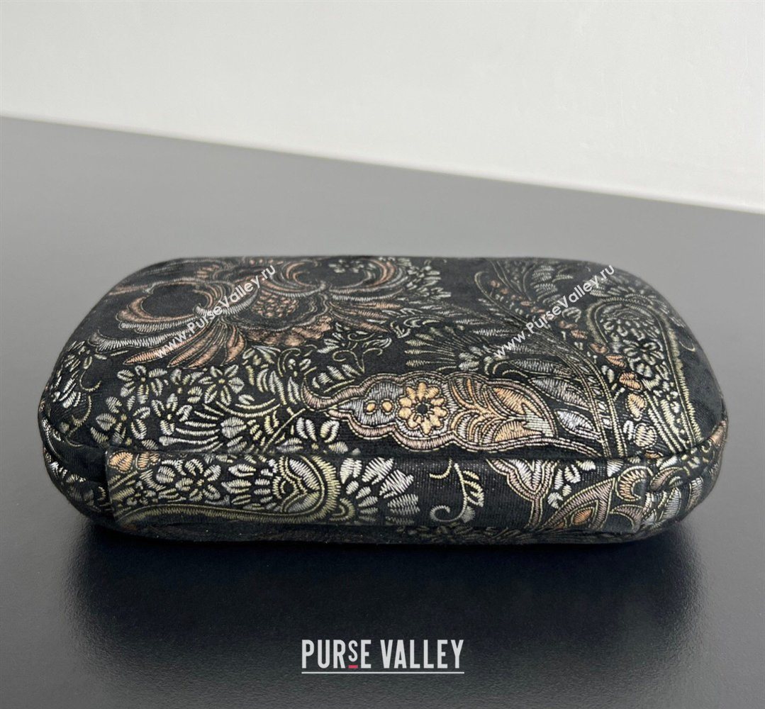 Bottega Veneta Knot Clutch with Flower Clasp in Jacquard Velvet Gold/Silver/Black 2026 BV040165 (WT-260401013)