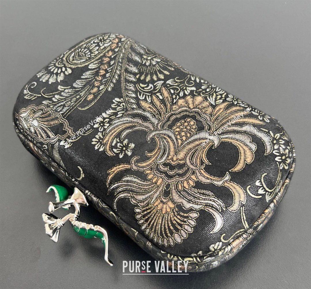 Bottega Veneta Knot Clutch with Flower Clasp in Jacquard Velvet Gold/Silver/Black 2026 BV040165 (WT-260401013)