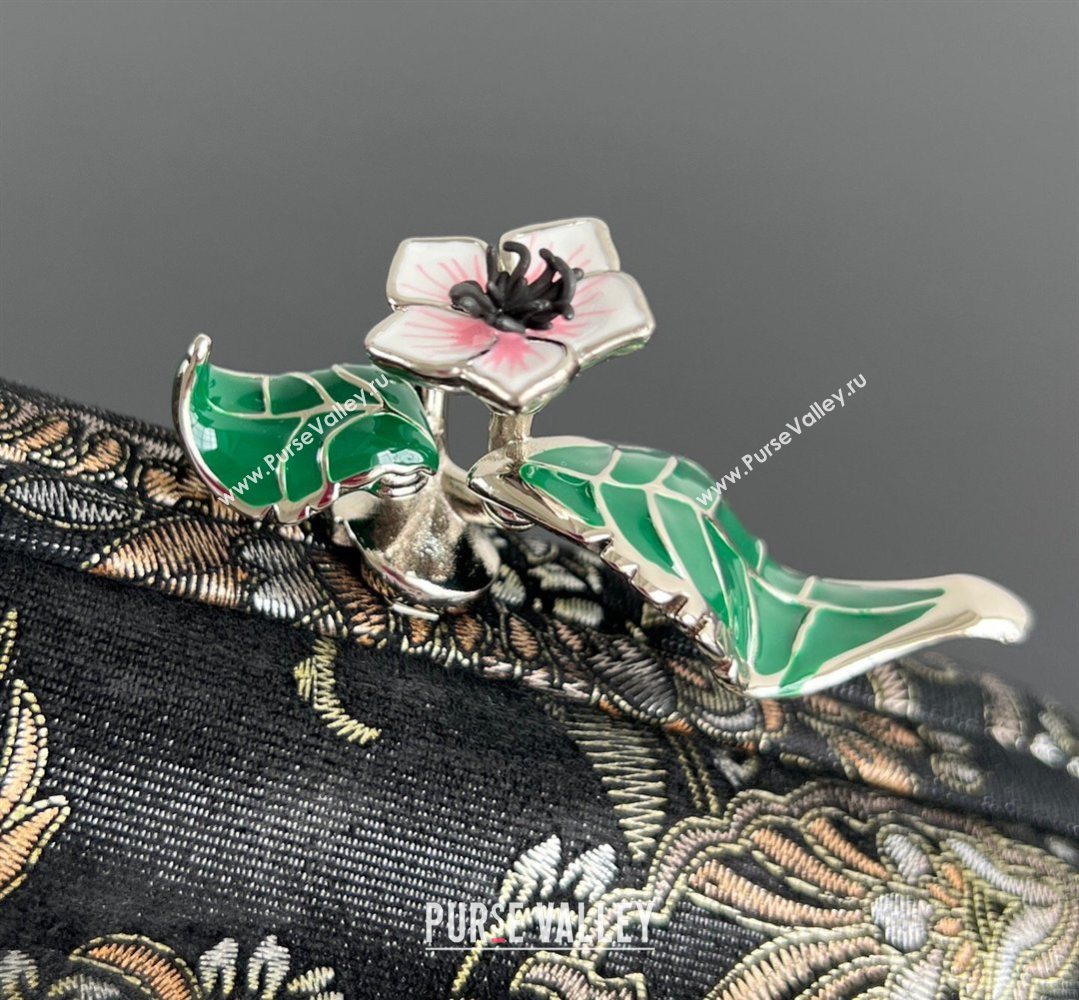 Bottega Veneta Knot Clutch with Flower Clasp in Jacquard Velvet Gold/Silver/Black 2026 BV040165 (WT-260401013)