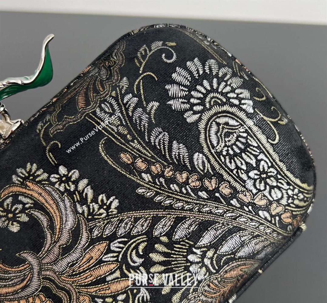 Bottega Veneta Knot Clutch with Flower Clasp in Jacquard Velvet Gold/Silver/Black 2026 BV040165 (WT-260401013)