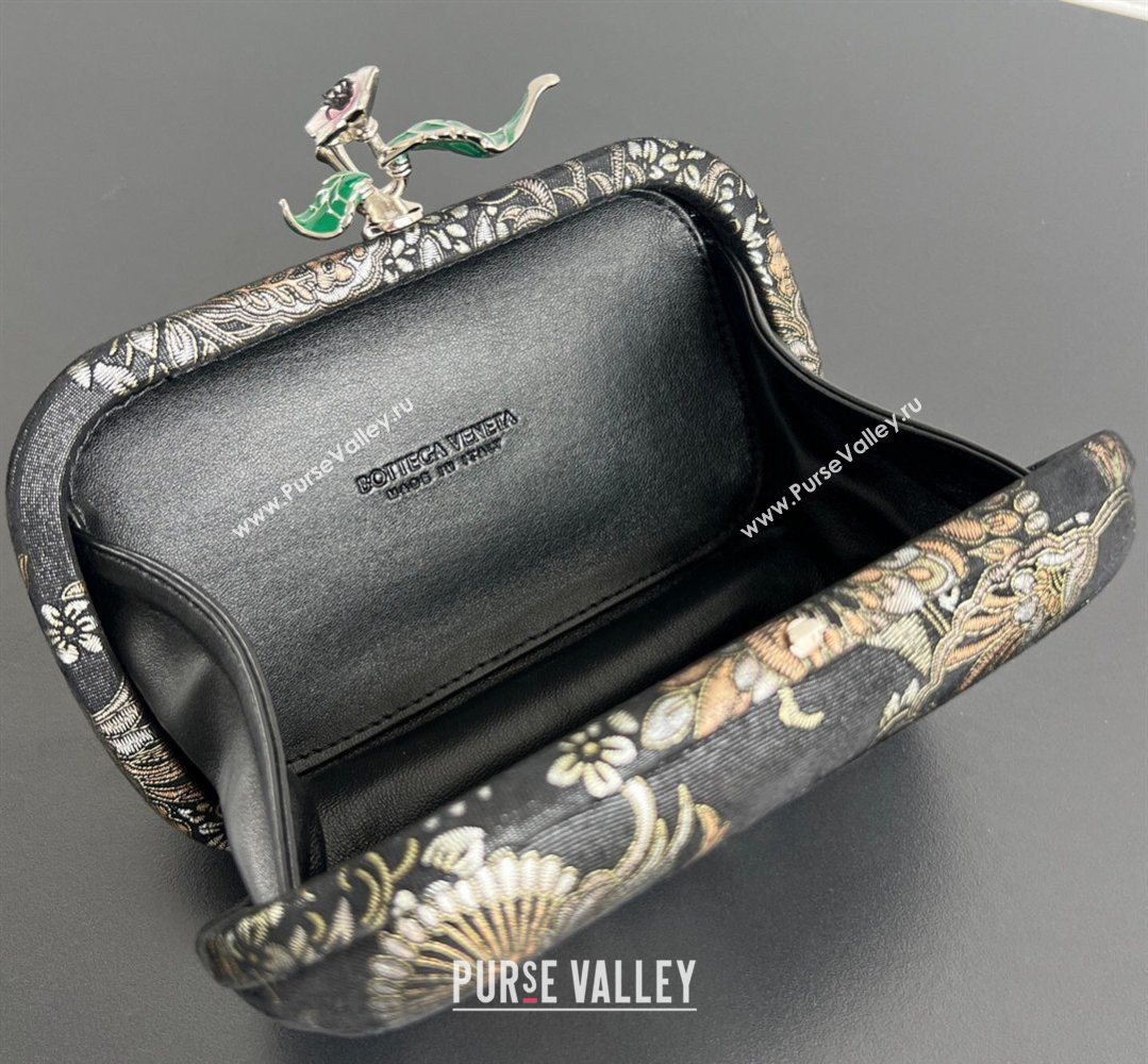 Bottega Veneta Knot Clutch with Flower Clasp in Jacquard Velvet Gold/Silver/Black 2026 BV040165 (WT-260401013)
