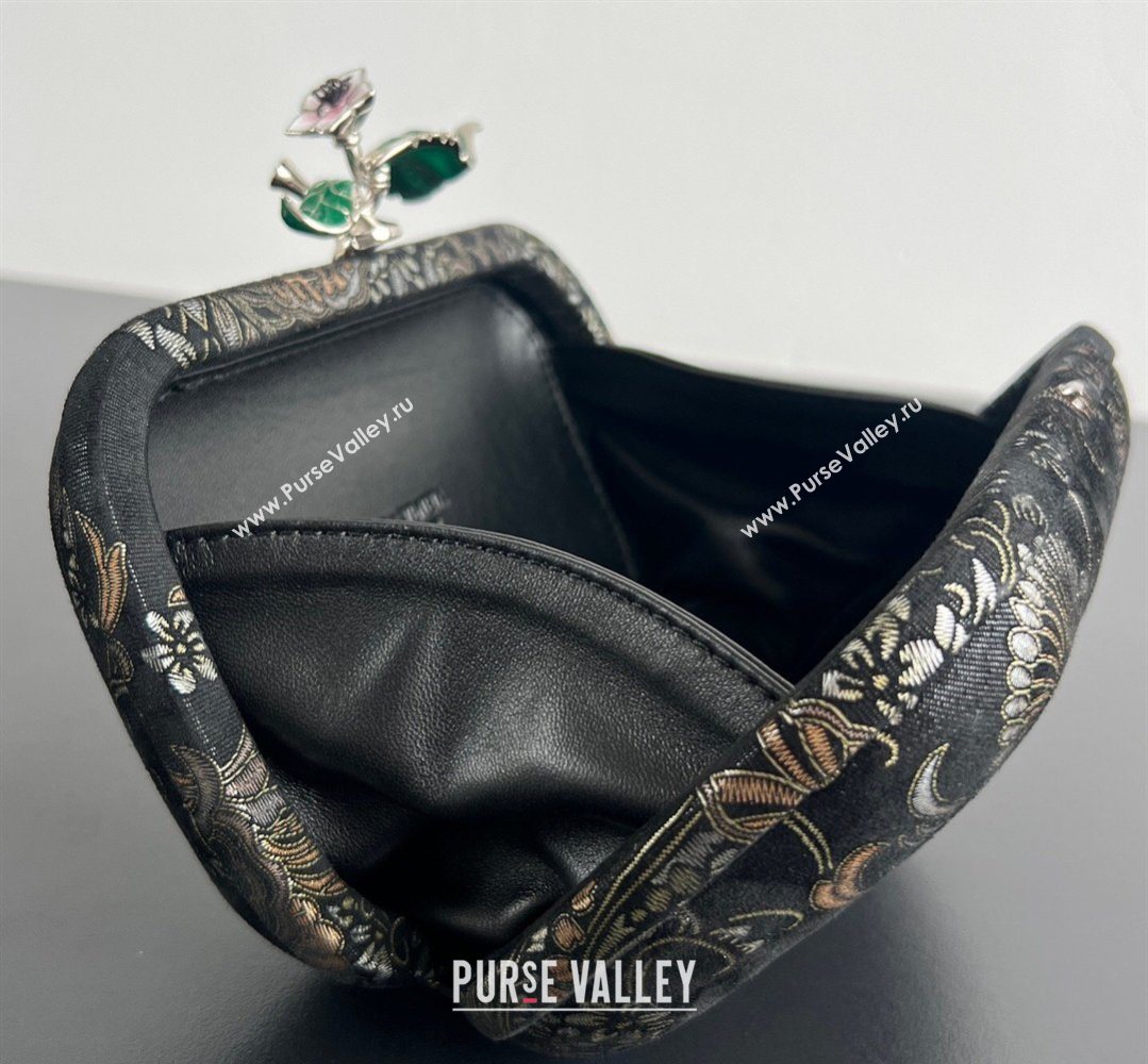 Bottega Veneta Knot Clutch with Flower Clasp in Jacquard Velvet Gold/Silver/Black 2026 BV040165 (WT-260401013)