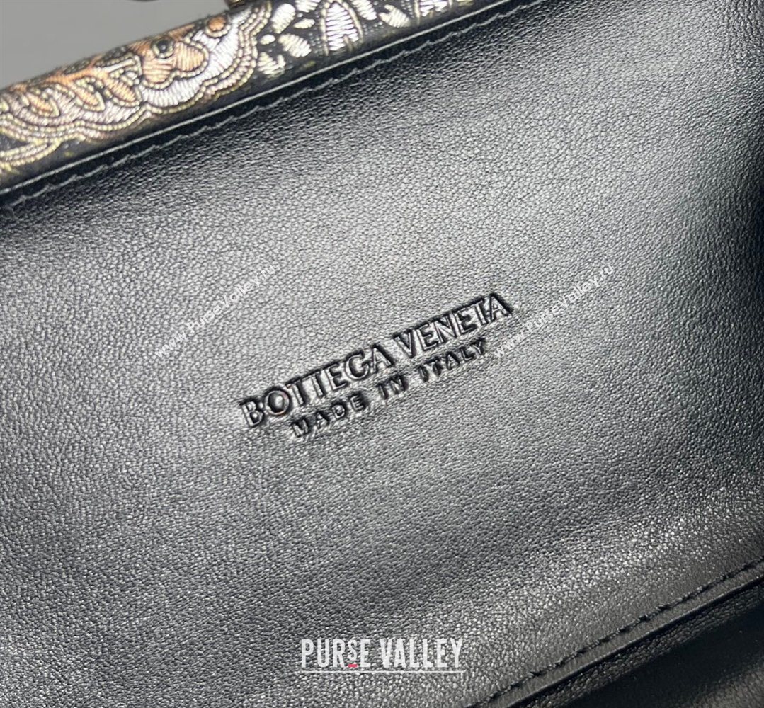 Bottega Veneta Knot Clutch with Flower Clasp in Jacquard Velvet Gold/Silver/Black 2026 BV040165 (WT-260401013)