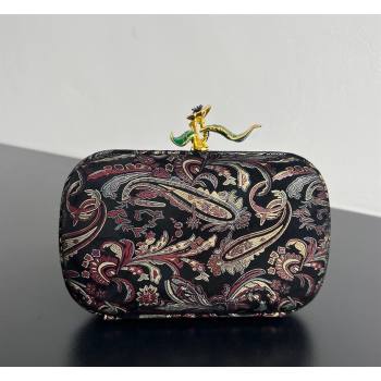 Bottega Veneta Knot Clutch with Flower Clasp in Jacquard Velvet Burgundy/Grey/Black 2026 BV040164 (WT-260401014)