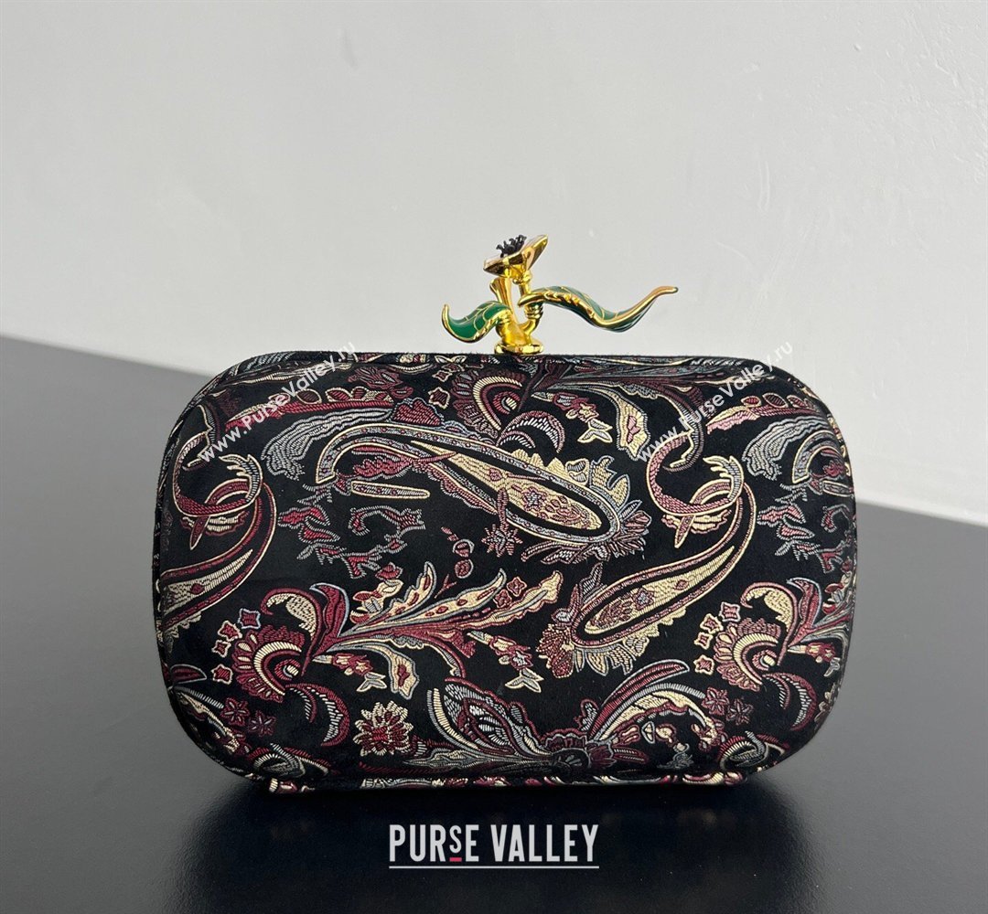 Bottega Veneta Knot Clutch with Flower Clasp in Jacquard Velvet Burgundy/Grey/Black 2026 BV040164 (WT-260401014)