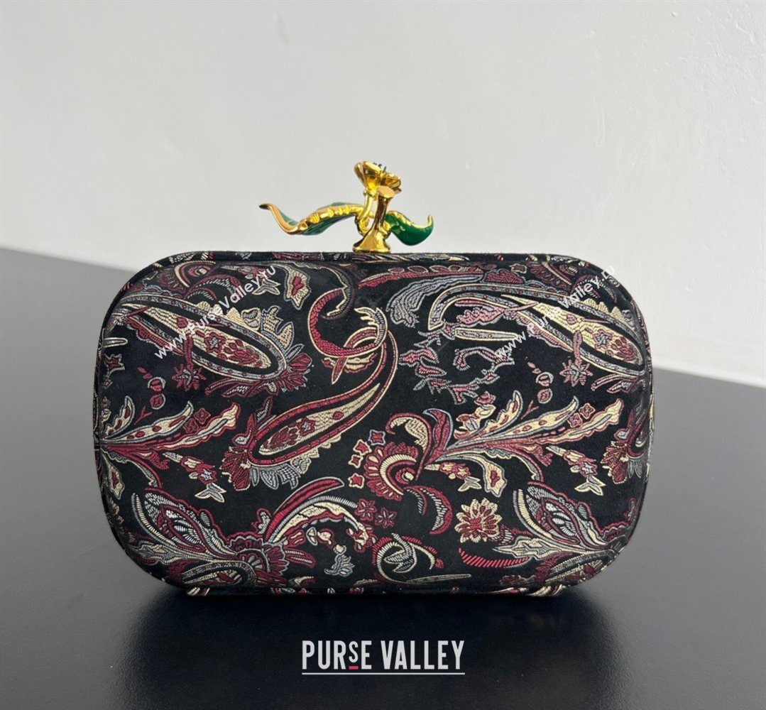 Bottega Veneta Knot Clutch with Flower Clasp in Jacquard Velvet Burgundy/Grey/Black 2026 BV040164 (WT-260401014)