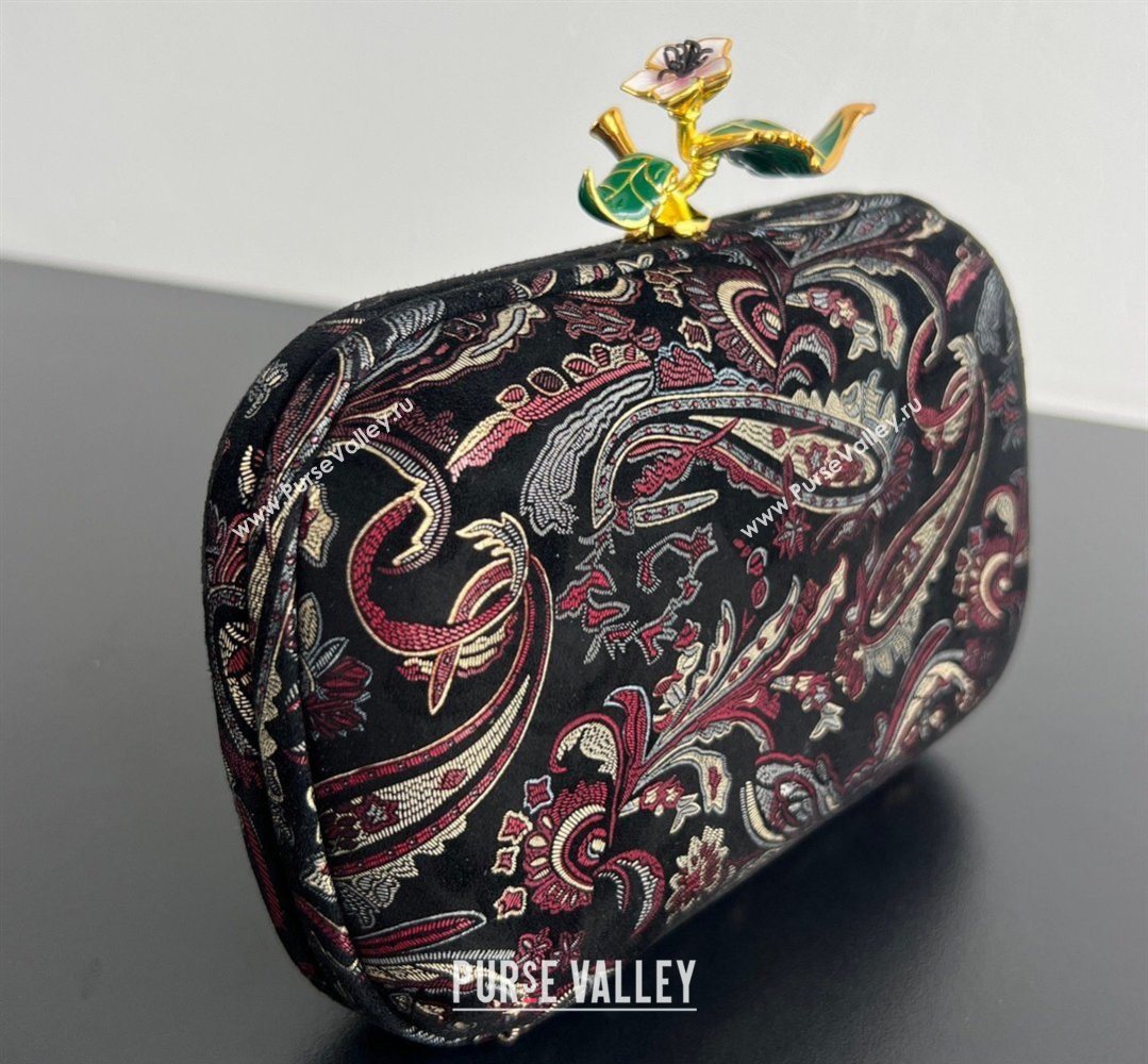 Bottega Veneta Knot Clutch with Flower Clasp in Jacquard Velvet Burgundy/Grey/Black 2026 BV040164 (WT-260401014)