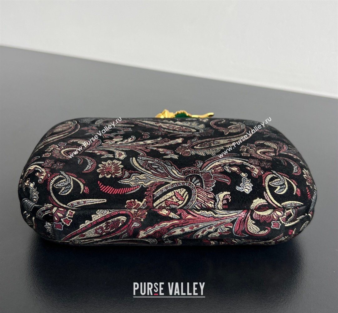 Bottega Veneta Knot Clutch with Flower Clasp in Jacquard Velvet Burgundy/Grey/Black 2026 BV040164 (WT-260401014)