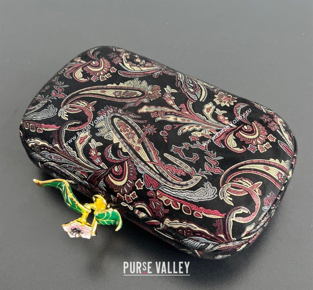 Bottega Veneta Knot Clutch with Flower Clasp in Jacquard Velvet Burgundy/Grey/Black 2026 BV040164 (WT-260401014)