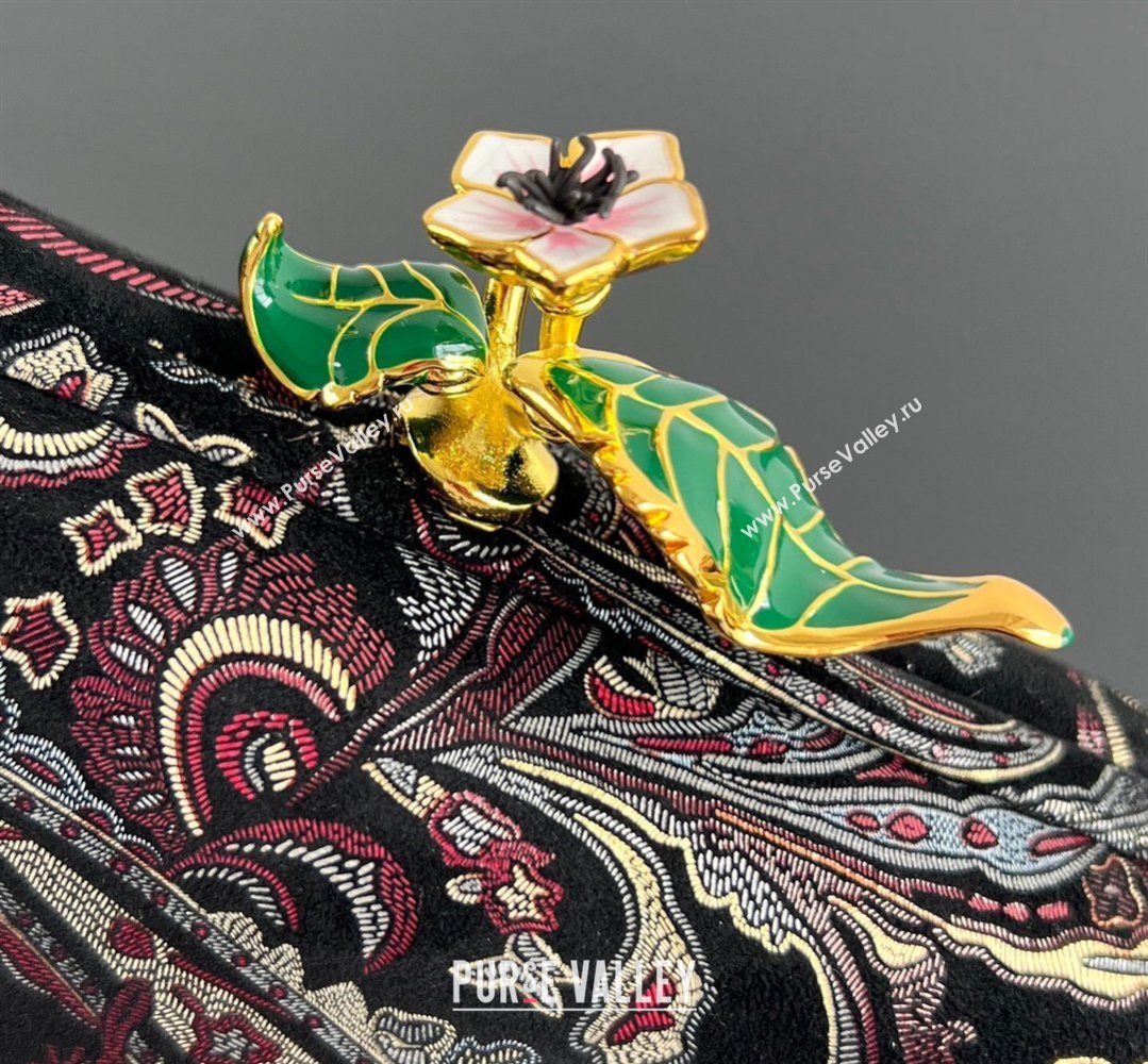 Bottega Veneta Knot Clutch with Flower Clasp in Jacquard Velvet Burgundy/Grey/Black 2026 BV040164 (WT-260401014)