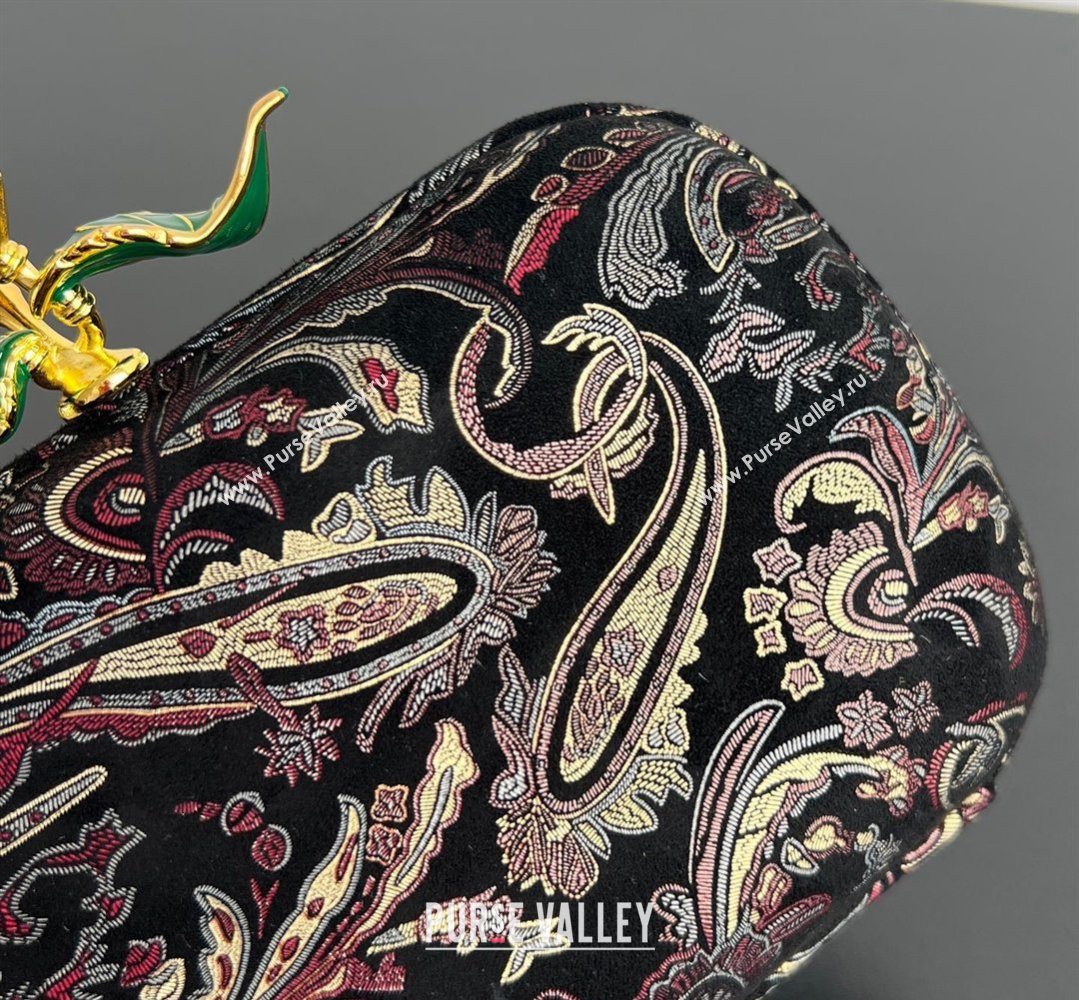 Bottega Veneta Knot Clutch with Flower Clasp in Jacquard Velvet Burgundy/Grey/Black 2026 BV040164 (WT-260401014)