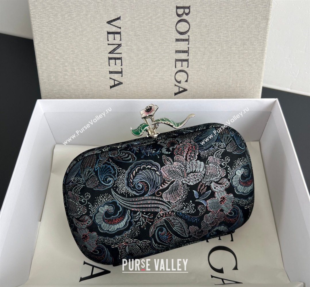 Bottega Veneta Knot Clutch with Flower Clasp in Jacquard Velvet Blue/RedBlack 2026 BV040162 (WT-260401015)