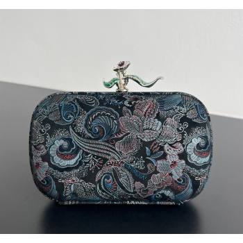 Bottega Veneta Knot Clutch with Flower Clasp in Jacquard Velvet Blue/RedBlack 2026 BV040162 (WT-260401015)