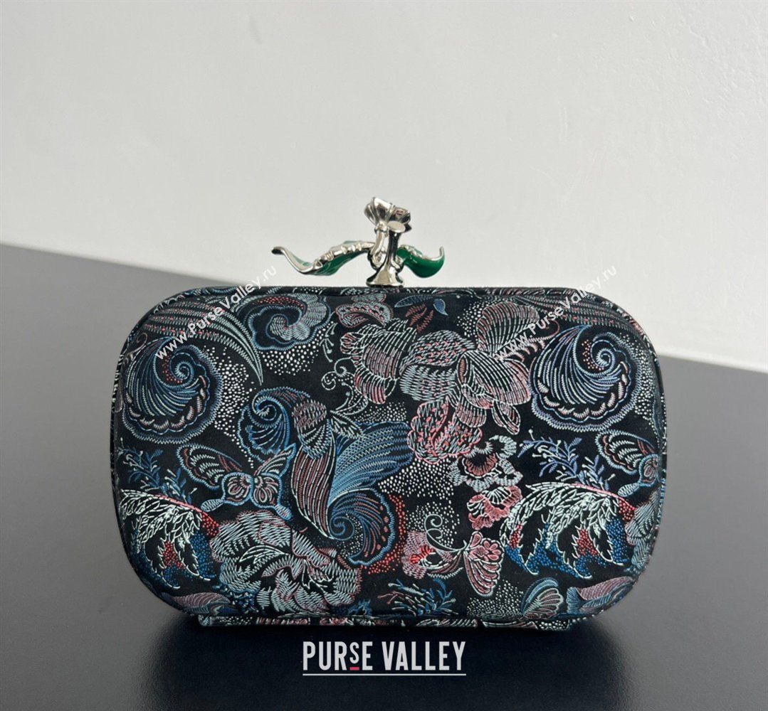 Bottega Veneta Knot Clutch with Flower Clasp in Jacquard Velvet Blue/RedBlack 2026 BV040162 (WT-260401015)